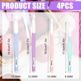 4-Piece Large Crochet Hook Set, Crochet Hooks 8.0 mm, 10.0 mm, 12.0 mm, 15.0 mm, Crochet Hook with Long Handle, Ergonomic Plastic Crochet Hooks for Arthritis, Professionals, Comfort Grip Crochet Hook