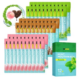 Mini Mouthwash Kit,Travel Size Portable Fresh Breath Mouth Wash,Coffee Peach Mint Flavor, 60 Individual Disposable Mouthwash Packs for Oral Care