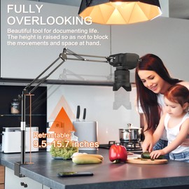 Taisioner Overhead Camera Mount Desk Stand Vertical Telescopic Alloy Pole Locking Function 360°Adjustable Flexible Camera Arm Heavy duty C Clamp Tabletop Mount for DSLR Camera/Webcam/Microphone/Lights