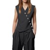 Cicy Bell Womens Waistcoat Vest Sleeveless Blazers V Neck Button