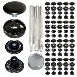 Megoto 10mm 655# Snap Fastener Stainless Steel Poppers Press Stud Cap Button for Bag Coats Marine Clothes Jackets Jeans Braccelets Gunmetal Black (35sets with Tools)