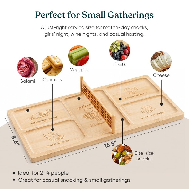 YOPPIX Pickleball Court Charcuterie Board – Bamboo Funny Pickleball Gift