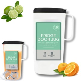 Fridge Door Jug - 1800L, L24.5 x D7cm Translucent White with Removable Grey Lid | Includes Pouring Spout and Measurement Guide | Dishwasher Safe, Leak Proof