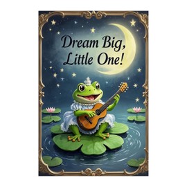 Decopix Metal Tin Sign "Dream Big, Little One! " Funny Frog Guitarist Metal Wall Decoration - Wall Decor Art for Kids Room Nursery Bathroom Bedroom Kindergarten School - 12x8 Inches