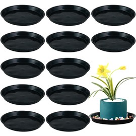 12 Pack Bottom 8 Inch Plant Saucers for Indoors Outdoors Plastic Plant Water Catcher Trays No Holes Round Flower Pot Drip Trays for Pots Base Heavy Duty Plant Pot Saucers Water Drainage Trays, Black