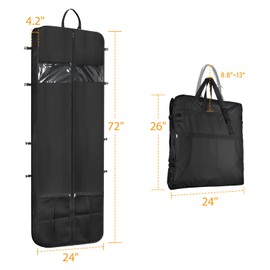 Syeeiex Wedding Dress Bag Long Dress Bag Cover 72 Inch Garment Bag Clothes Cover with 4 Large Pockets and PVC Transparent Window for Wedding and Feast, 1 Pack