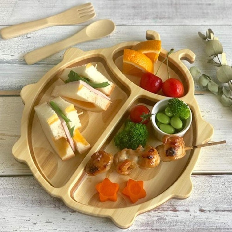 FUNFAM Fan Bamboo Tableware Ladybug Plate Set FF2018-002