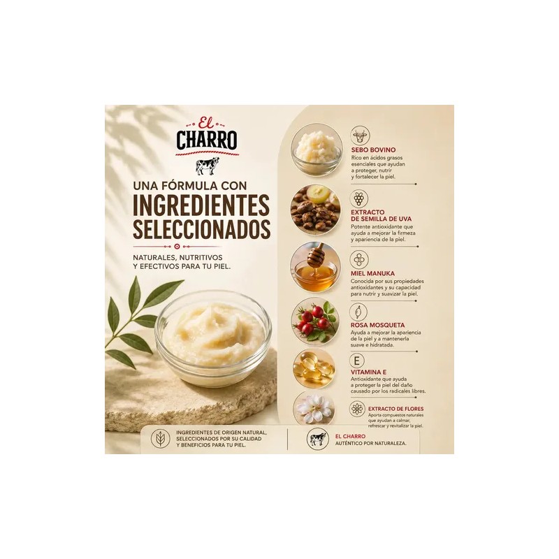 Crema El Charro de Sebo Bovino para Rostro y Cuerpo,