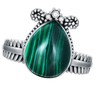 Plesitep Pear Malachite Ring 925 Sterling Silver Malachite Stone Ring