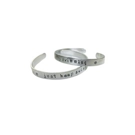 "Just Keep Swimming" inspiration quote bracelet, non-tarnish aluminum cuff bracelet