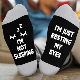 AGRIMONY Funny Socks Gifts for Dad Men - I’m Not Sleeping I’m Just Resting My Eyes Socks Gifts for Fathers Him Husband Grandpa-Fathers Birthday Christmas Gifts Ideas Stocking Stuffers-Black Grey