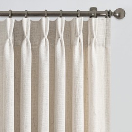 Oatmeal Taupe Linen Sheer Curtains 96 Inches Long for Living Room 2 Panels Back Tab Pinch Pleated Drapes with Hooks Rings Light Filtering Burlap Farmhouse Ceiling Custom Made Memory Trained Curtain