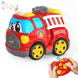 AEROQUEST Remote Control Car for Toddlers 1-3 Toddler RC Fire Truck with Lights & Siren Sound Firetruck Toys for Kids 3-5 Year Old 2.4G Cartoon Cars Emergency Vehicle Boys&Girls Gifts for Birthday