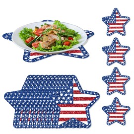 24 PCS Independence Day Star Shaped Placemats Set, 12" x 12" Patriotic American Flag Red White Blue Star Placemat Disposable Table Mats for 4th of July Party BBQ Picnic Dining Table Decoration