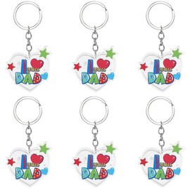 SOFPLATE 1 Box 6Pcs Wooden Keychain Set Blank Key Chains Bulk Wood Fathers Day Heart Word Dad Colorful Blue Beard Keychains Tags for Keychains Car Key Party Favor Wedding Favors