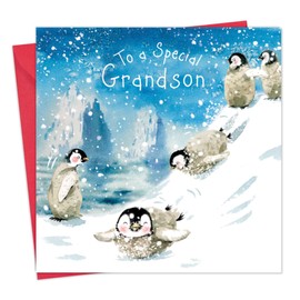 Twizler Merry Christmas Card for Grandson with Penguins – Grandson Christmas Card – Grandson Xmas Card – Mens Christmas Card – Christmas Card For Him – Male Christmas Card – Christmas Card Grandson