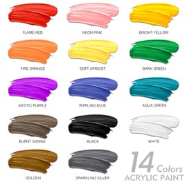 Acrylic Paint Sets for Adults 33.8oz/1000ml, 14 Color Large Bulk Acrylic Paints kits, 1/4 Gallon Rich Pigment Art Painting Supplies for Artists/Beginners, Acrylic Paint Sets for Canvas with Pump, Color Wheel