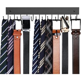 Belt Hanger Wall Mounted, Wooden Belt Organizer 2 Pack Max 24 Storage Capacity, 180° Rotating Space Saving Hangers for Ties, Tank Tops, Scarves, Bras, Keys, Bags Black - Color: Black, Size: 2 Pack