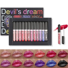 Juego de 12 brillos de labios con purpurina de colores, juego de 12 lápices labiales líquidos metálicos con brillo de diamante, de larga duración     