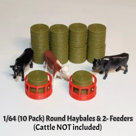 1/64 (10 Pack) Round Hay Bales & 2- Feeders - Farm Diorama