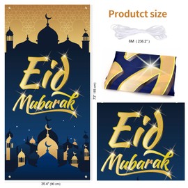 DPKOW Eid Mubarak Banner for Islamic New Year Decoration, Fabric Banner for Ramadan Eid Outdoor Wall Decoration, Large Ramadan Eid Photo Backdrop Poster for Door Decoration,185 * 90cm