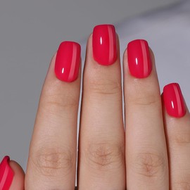 Hrnsnails Red Press On Nails - Short, Square, Glossy Designs, Reusable Soft Gel False Nails