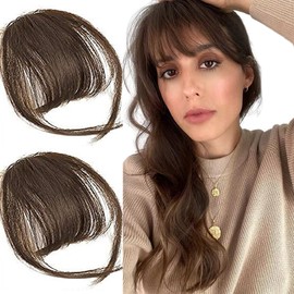 Set of 2 Clip-in Fringe, Hairpiece for Clip-on, Clip in Bangs with Temples, Brown and Black Korean Fringe, False Fringe Made of High Temperature Silk, for Women
