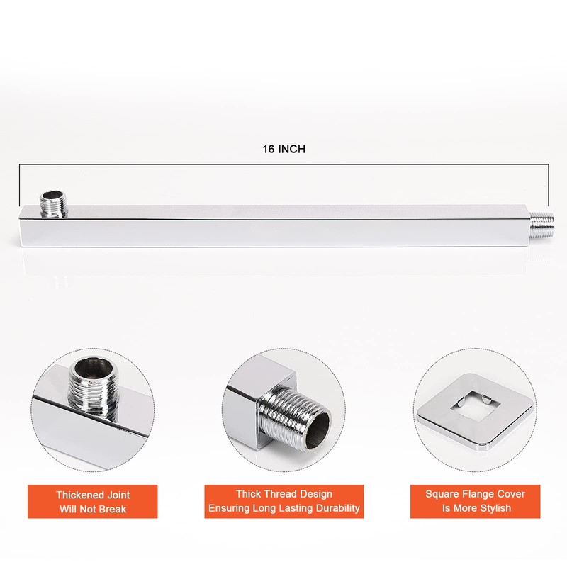 HarJue Shower Head with Extension Arm, High Pressure Square with