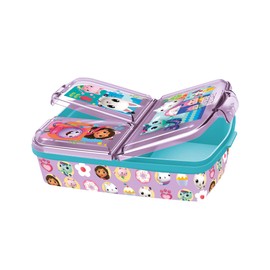 p:os Gabbys Dollhouse 36543 Lunch Box for Children with 3 Compartments, Plastic Lunch Box with Clip Fasteners, Lunch Box for Nursery, School and Leisure