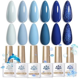 Born Pretty UV Nagellack Blau Glitter Gel Nagellack UV Babyblau K√∂nigsblau Himmelblau Marineblau UV LED Soak off Manicure Gel Lacquer Varnish