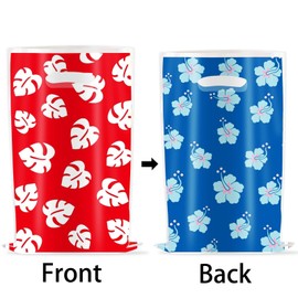 50pcs Hawaii Party Gift Bags, Cute Cartoon Party Favor Goodie Bag Candy Bags, Summer Tropical Plastic Pouch Treat Bag with Handles Full Printed Patterns Snack Pouches for Boys Girls Kids Birthday Decoration