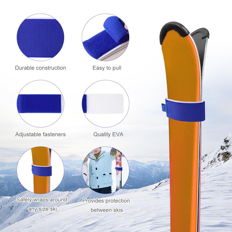 Pack of 8 Ski Fastening Straps, Adjustable Ski Straps for