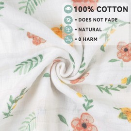 Viviland Muslin Baby Swaddle Blankets, Cotton Soft Baby Swaddles for Newborn, Receiving Blankets for Baby Girls and Boys, Floral Pattern, 47x47 inches 4 Pack