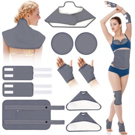 Castor Oil Pack Wrap,10 pcs Reusable Organic Castor Oil Pack Kit with Adjustable Elastic Straps for Neck Shoulder Chest Waist Knee, Castor Oil Wrap Cotton Machine Washable Anti Oil Leak (Gray)