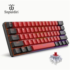 Snpurdiri 60% Wired Mechanical Keyboard, Mini Gaming Keyboard With 61 Red Switches Keys For PC, Windows XP, Win 7, Win 10 (Black-Red, Red Switches)