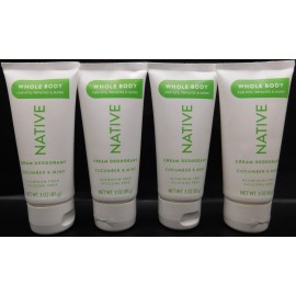 Native 4 Pk Native Whole Body Cream Deodorant Cucumber & Mint 3oz Ea New & Unused