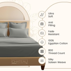 CHATEAU HOME COLLECTION Egyptian Cotton Sheets, 800 Thread Count, Silver Sheets and Pillowcase Set, Bed Sheets, Dorm Essentials, Cotton Sheets - Silver