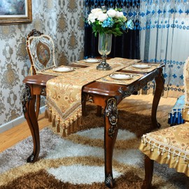 NYSMXF Luxury Velvet Gold Table Runner 173 Inches Long with Vintage Damask Jacquard Design for Dining Room,Living Room,Home Decor,Elegant Beaded Tapestry,Lining (Gold, 13×173 inch)