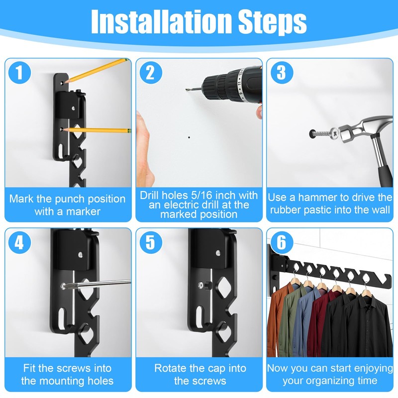 MBAIYO 3 Pack Black Wall Mount Coat Hanger Holder, Retractable