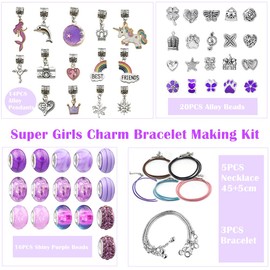 Girls Charm Bracelet Making Kit - Super DIY Arts and Crafts Set,Girls Jewellery Making Kit Gift for Kids,Birthday for 8-12 Year Old Girls Teenage Girls,Top Xmas Gift of 2021 (Purple)