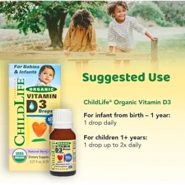 Childlife Vitamina D3 Líquida Sin Sabor Orgánica 400UI 6.25ml Bebés