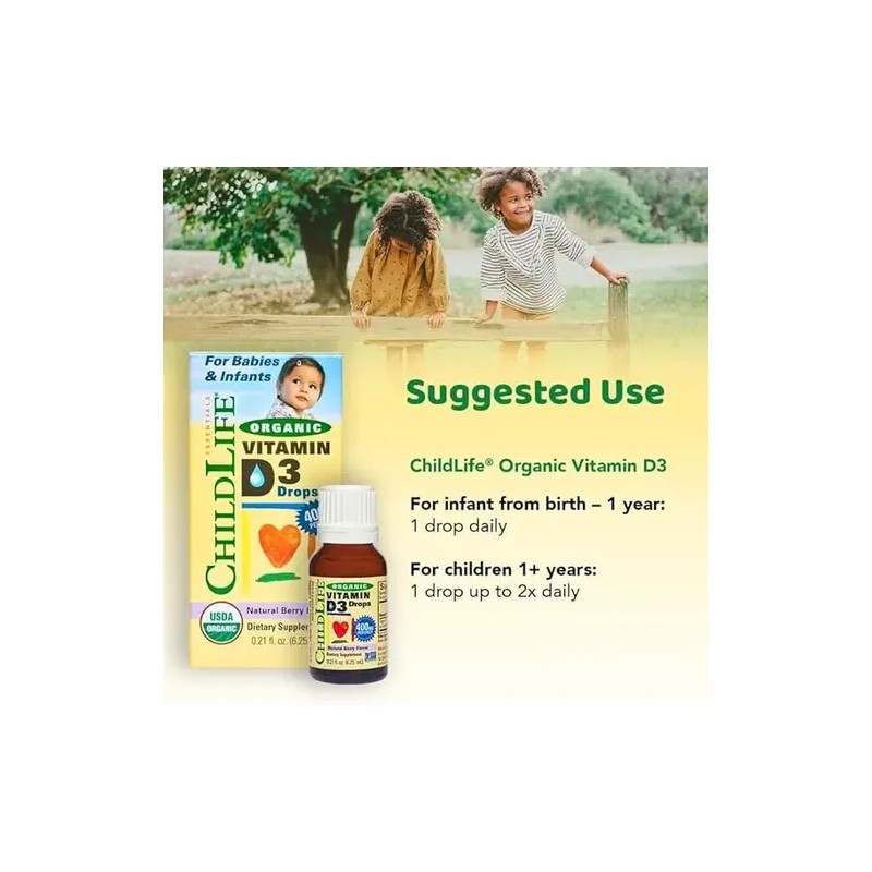 Childlife Vitamina D3 Líquida Sin Sabor Orgánica 400UI 6.25ml Bebés