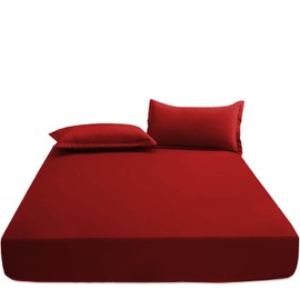 EV DEKOR®MF0001 Fitted Sheet Double, Red - Deep Pocket Bedsheet 10inch (25 cm) - Soft Brushed Microfiber Fabric - Shrinkage and Fade Resistant - Bottom Sheet - Double Bed Fitted Sheets