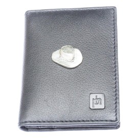 Cowboy Hat Bifold Card Holder Leather Black Wallet RFID Safe 85