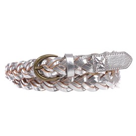 Women's 1" Skinny Narrow Braided Woven Non-Leather Vintage Belt, Silver | m/l (32"-34" waist)