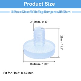 uxcell 6Pcs Glass Table Top Bumpers with Stem, 12mm/0.47" Rubber Bumper Grippers Anti Slip Table Spacers for Patio Cabinet Furniture (Fits 15/32Inch Hole), Clear