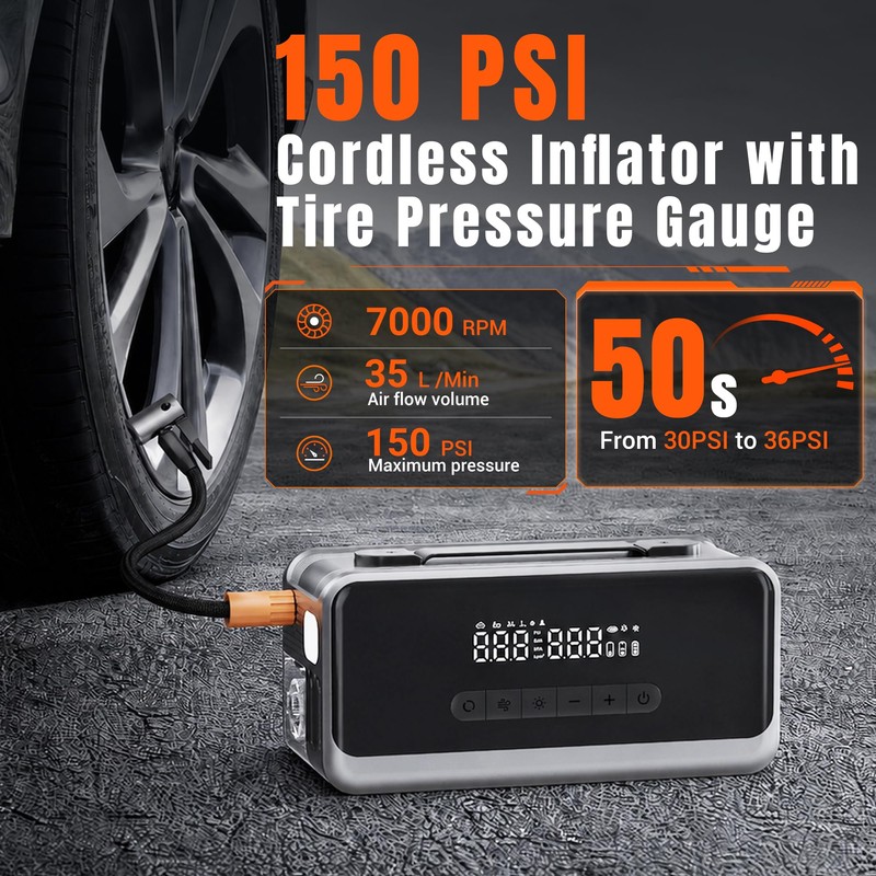 Jump Starter with Air Compressor, 12V Portable Car Battery Jump