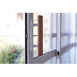 9-3/8" Mortise Style Reversible Sliding Patio Door Handle Set with Oak Wood Interior Handle + Exterior Pull in White Diecast Finish Fits 3-15/16” Screw Hole Space Non-Keyed Door Hardware