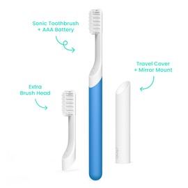 Quip Sonic Toothbrush for Adults with Timer - Includes Extra Brush Head and Travel Cover Mount - Electric, Soft Bristle Refill Head, Plastic Handle, 3 Month Battery Life - Travel Toothbrush - Blue