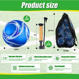 Realspring 6 Pcs Soccer Balls Bulk Size 4, World Soccer Balls with Pump Needle Storage Bag for Youth Training Practice Club Game Back to School Gift